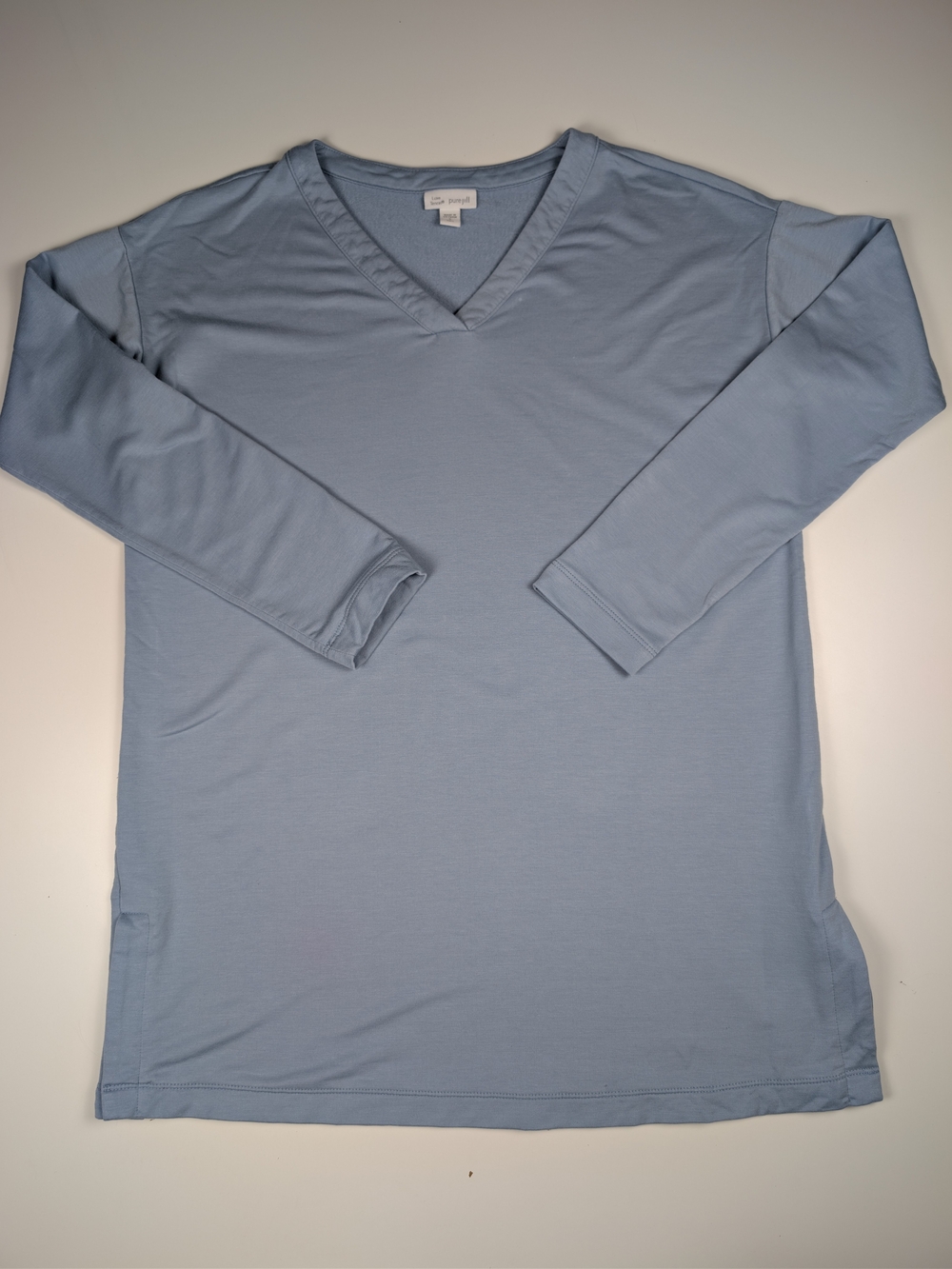 Pure Jill Luxe Tencel Blue V-Neck Long Sleeve Tunic Top Womens Small Tall